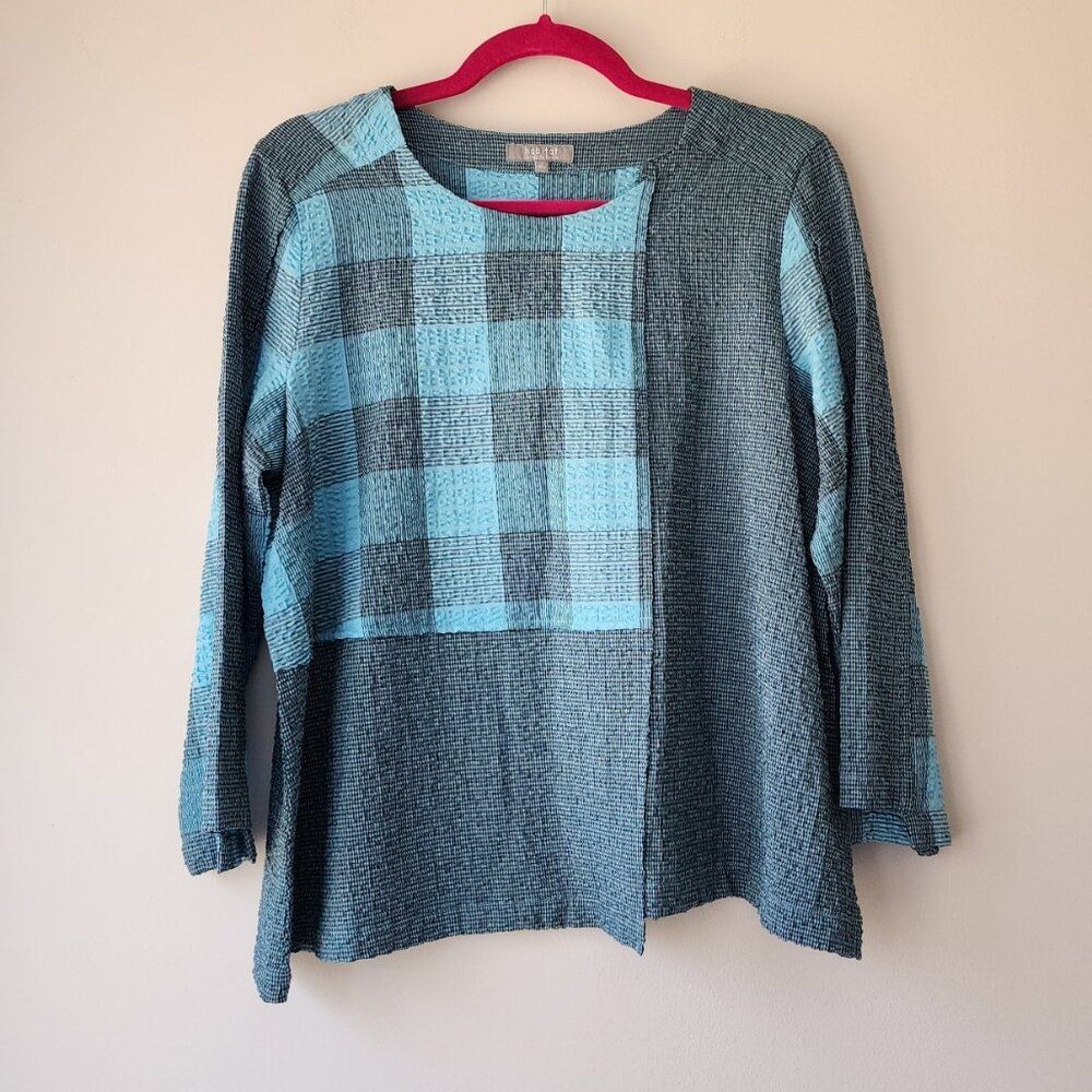 Habitat Asymmetrical Long Sleeve Shirt | Women's Small | Blue Black RN 125546